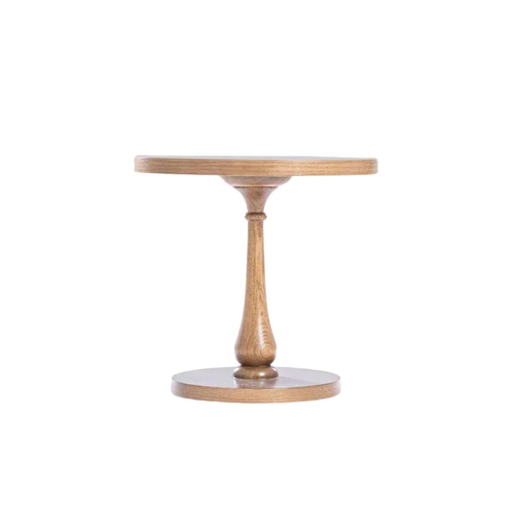 Mashrabiya Oak & Beech Wood Side Table with Turned Base 0
