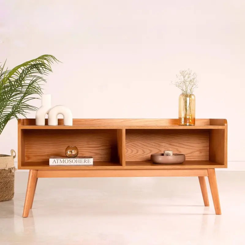 Modest TV Unit With Shelves - In Beech & Counter Wood 0