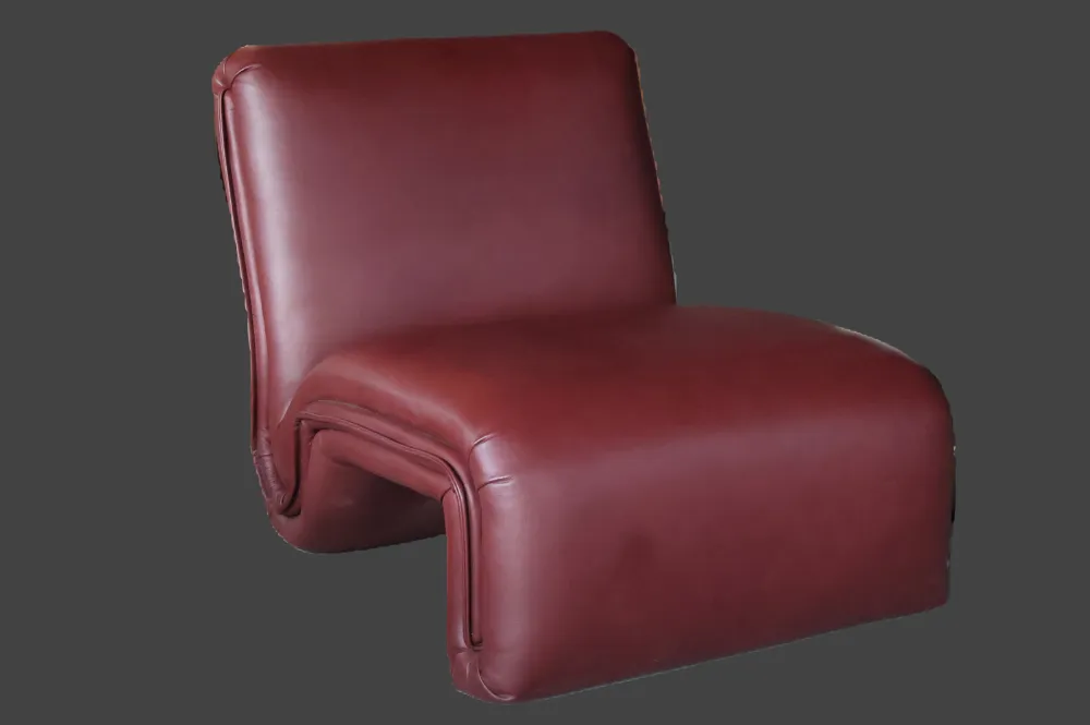 Burgundy Lounge Chair With Genuine Leather - Upholstered 1