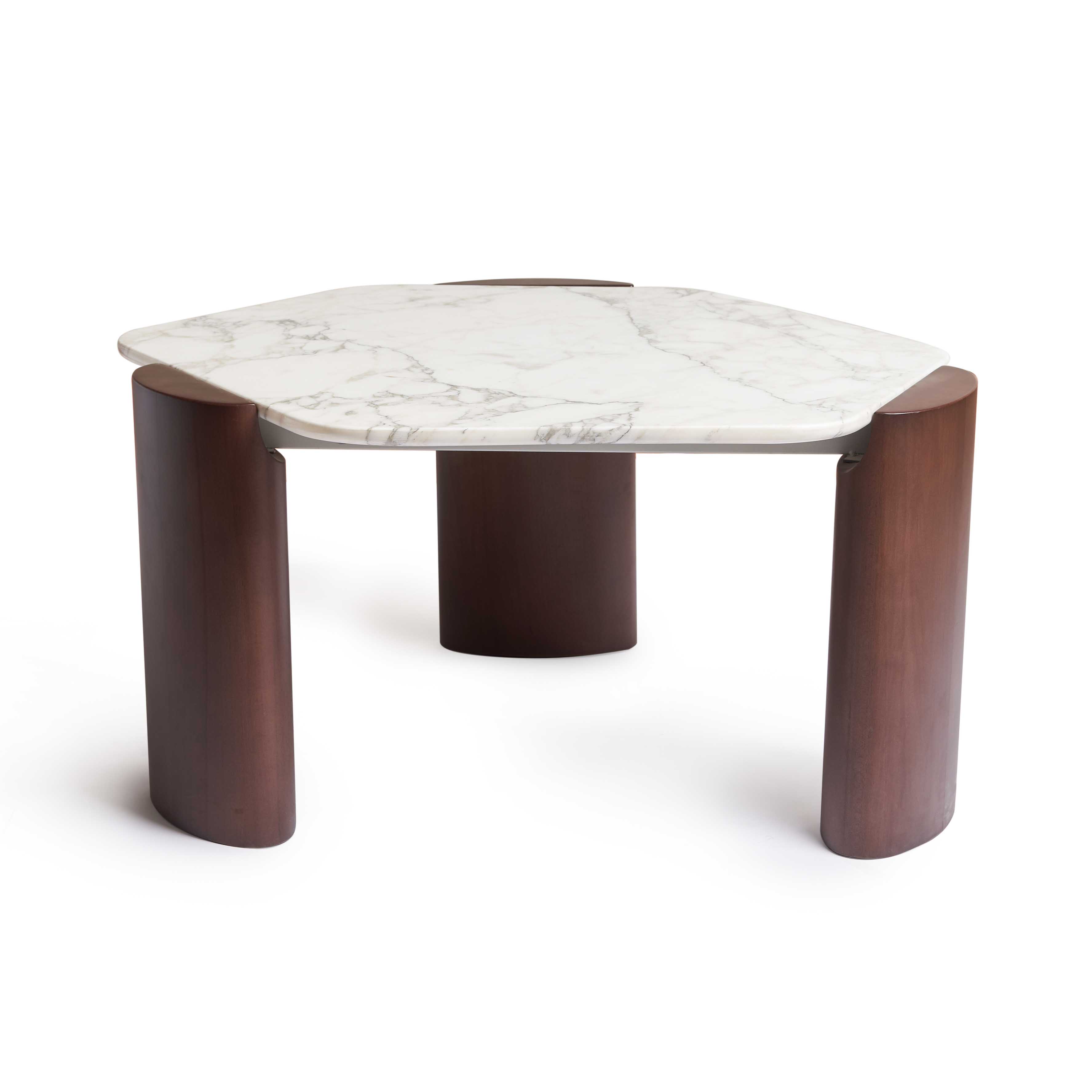 LOB Low Coffee Table With Travertine Marble Top & Beech Legs 0