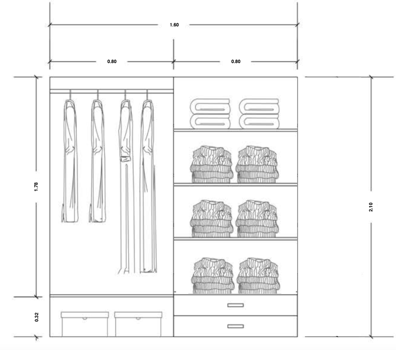 Sliding Doors Wardrobe - 160 cm (5shelves) 2