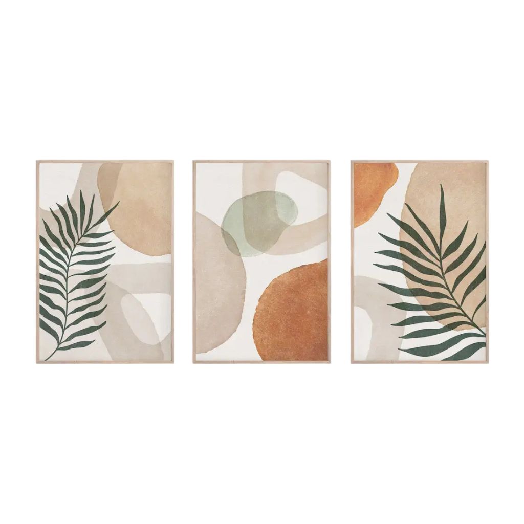 Abstract Tropical Leaves Wall Art – Set of 3 Framed Prints 0