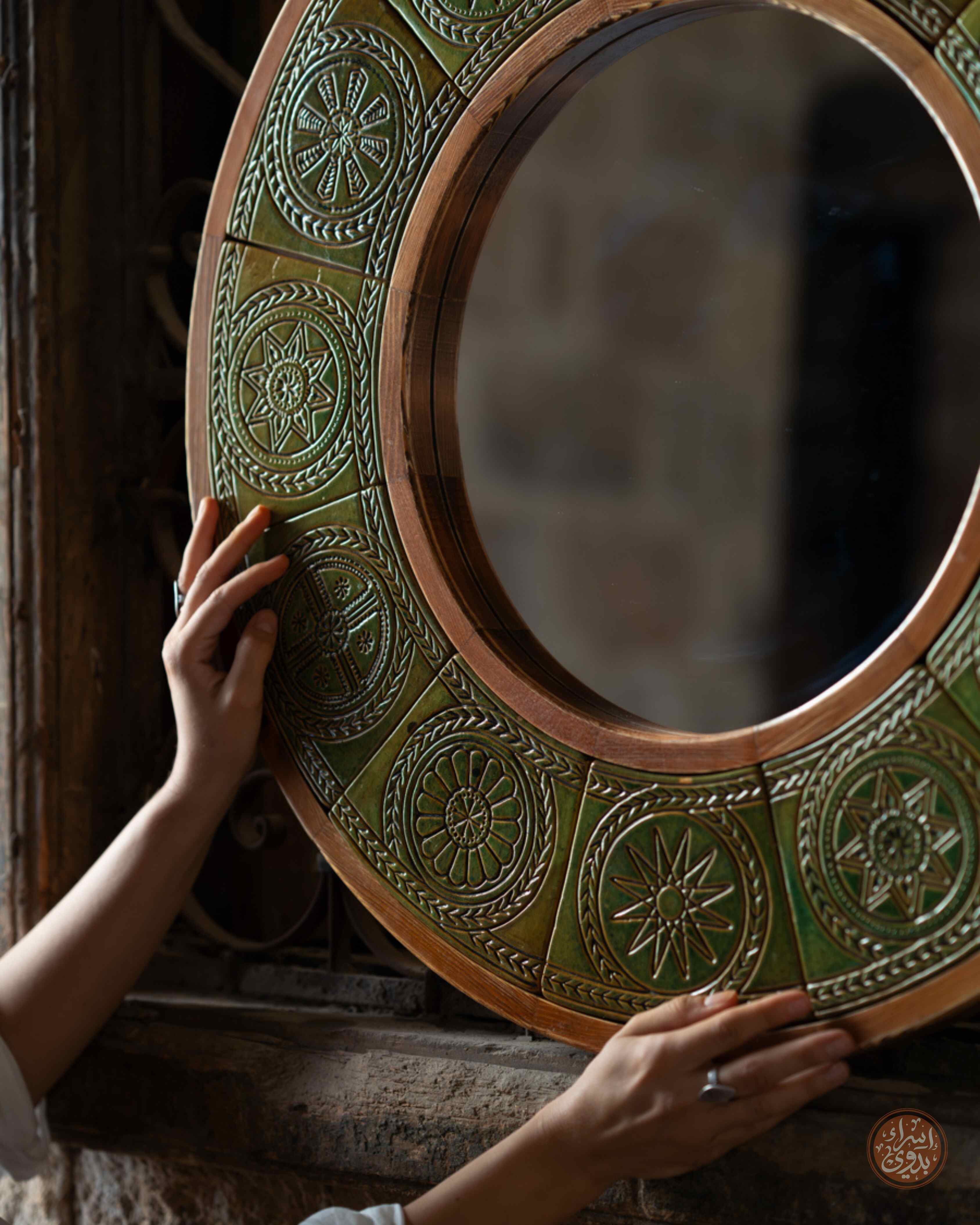 Aghrew Ceramic Mirror with Wooden Frame  4