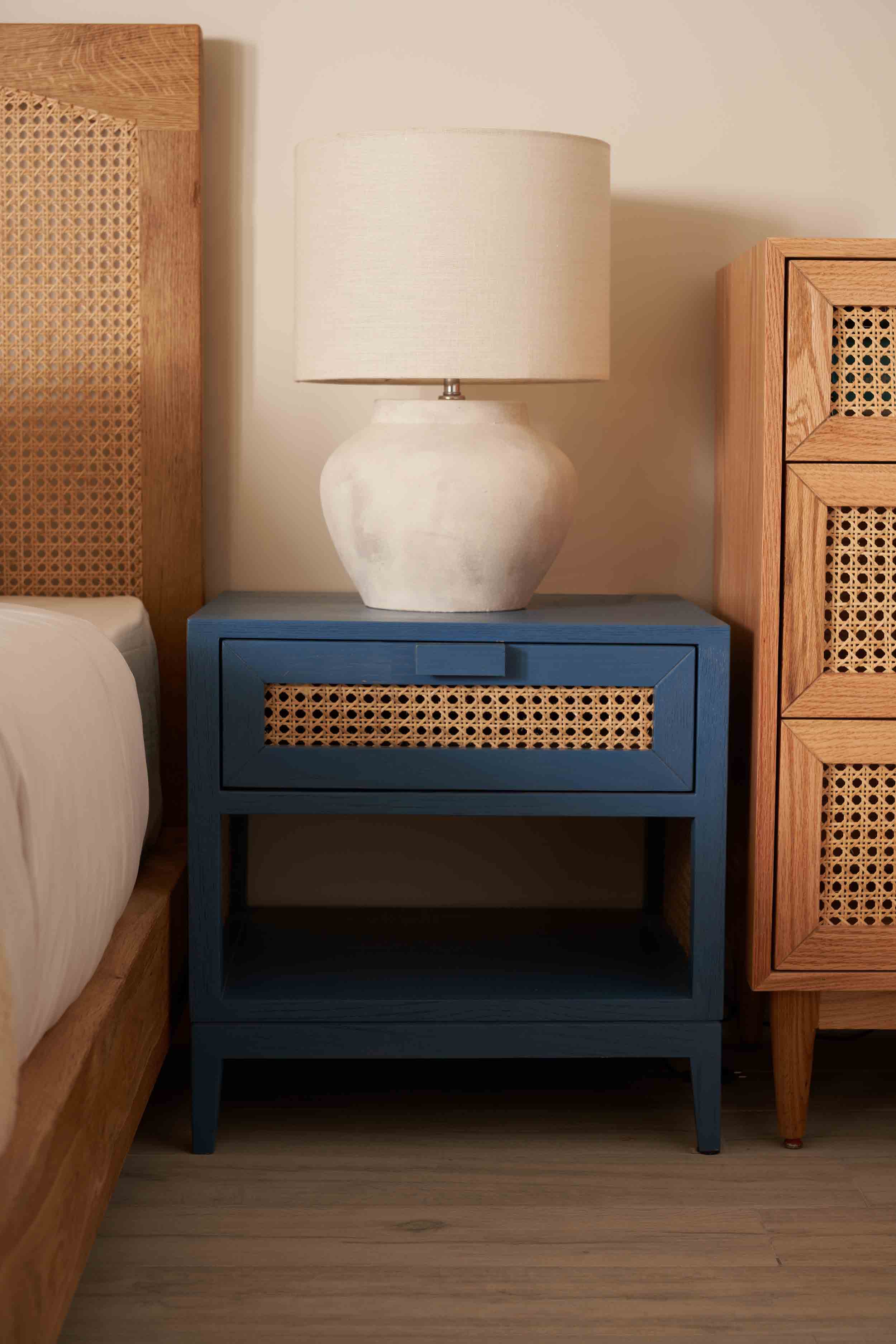 Color Bedside Table with Top Cane Drawer 1