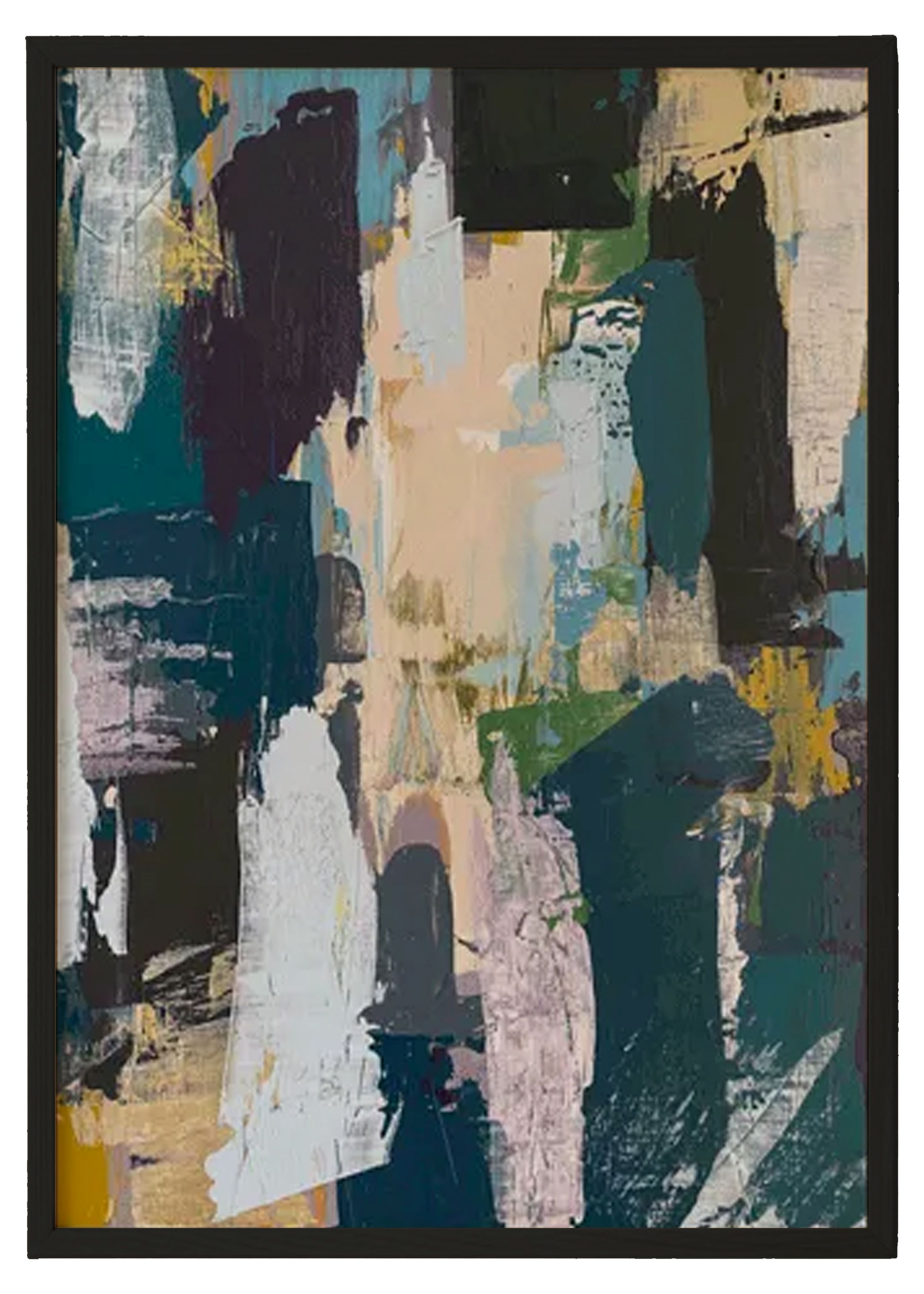 Abstract Printed Artwork Blue & Green With Wooden Frame 0