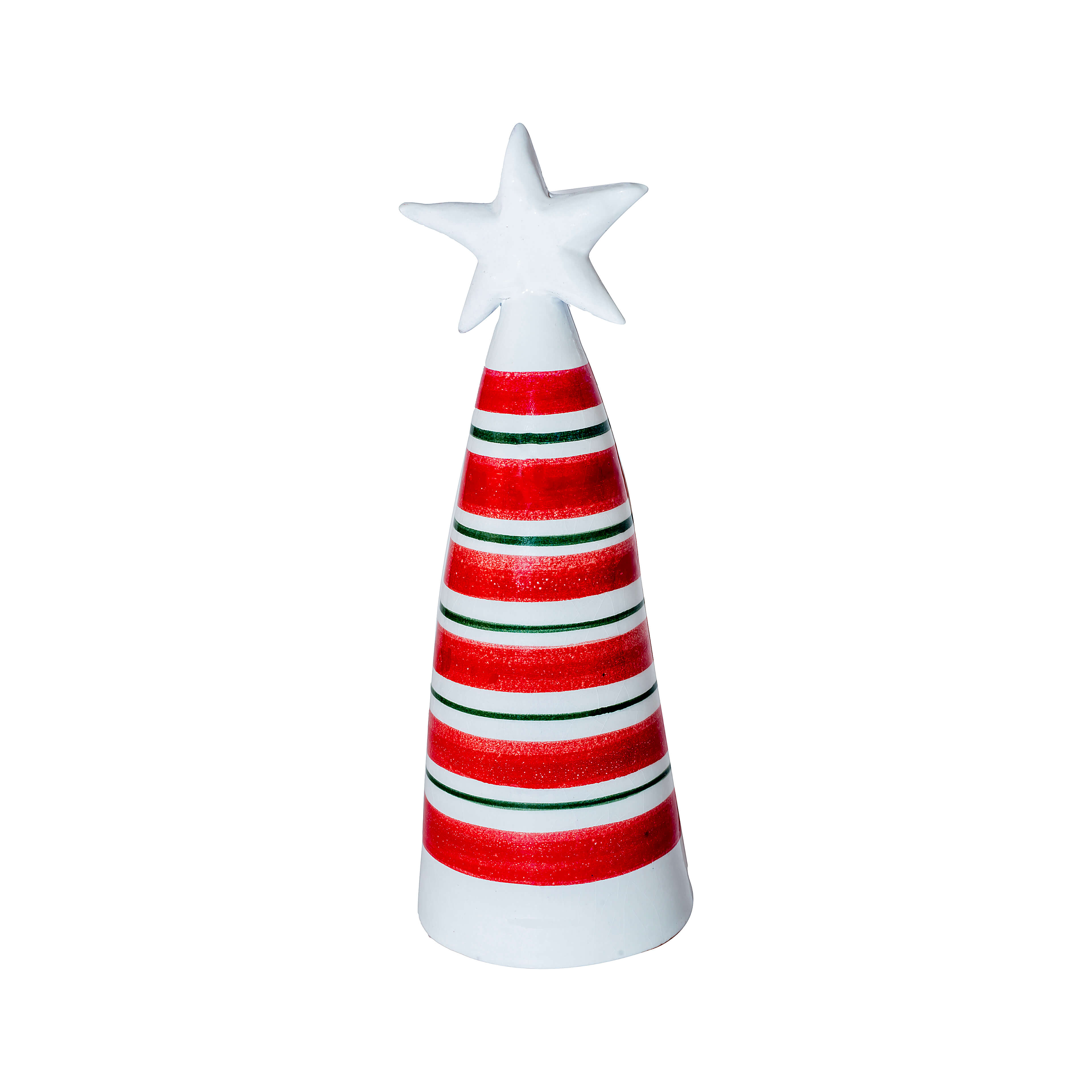 Festive Pottery Christmas Tree with Star Topper - Red & White 0