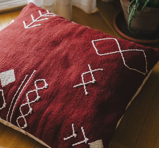 Burgundy Scattered Stitch Cushion 0