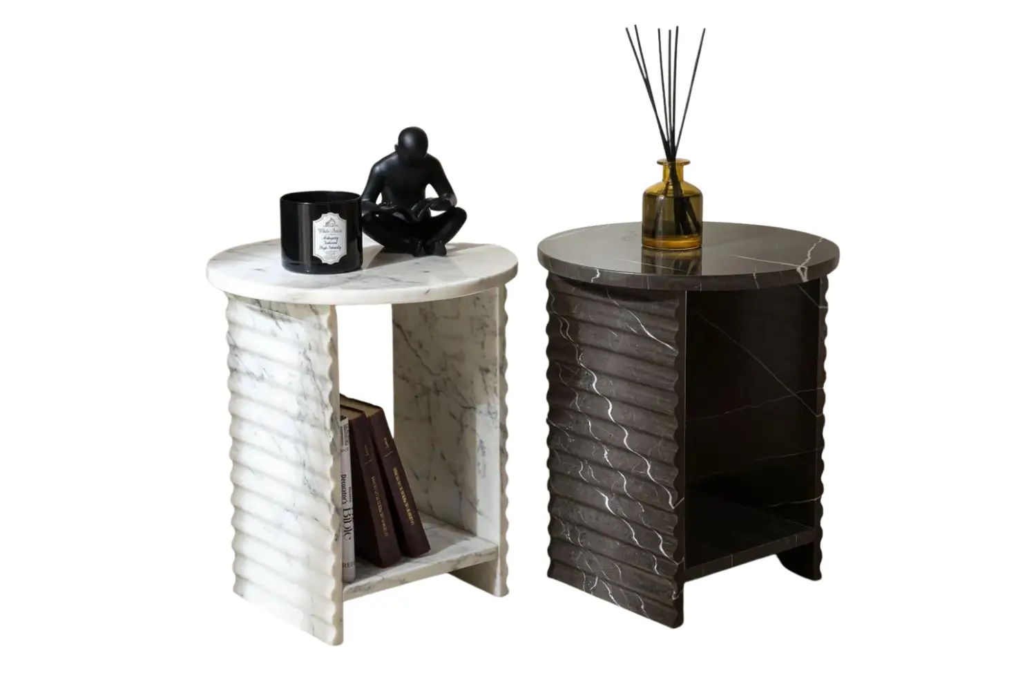 Marble table Side Table With Shelf & Round Top image