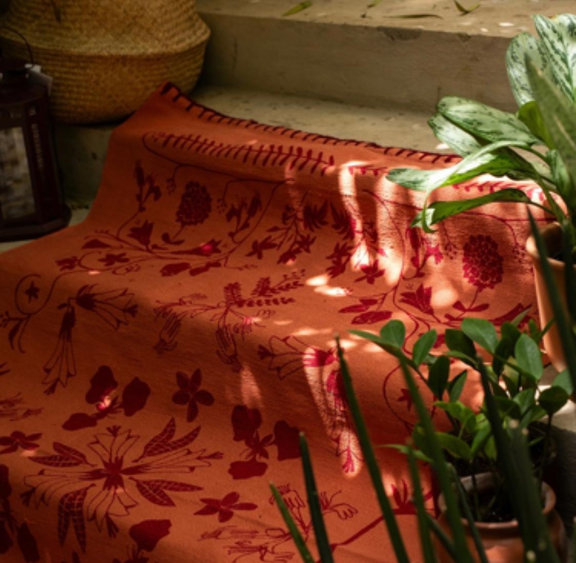 Blossom Handwoven Cotton Kilim Rug With Silk Screen Print 1
