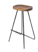 Log Bar Stool With Wooden Seat and Black Metal Frame 1
