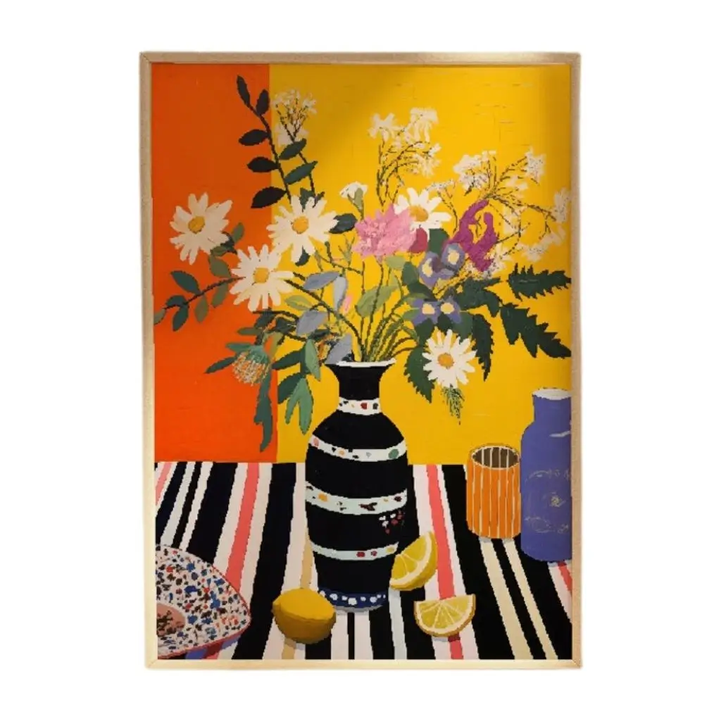 Colorful Bouquet in Striped Vase – Eclectic Home Decor Print 0