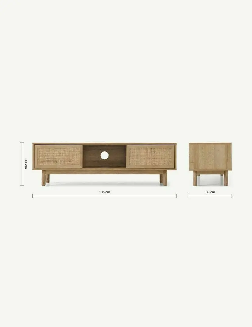Liza Rustic TV Unit in Oak Veneer and Rattan 1