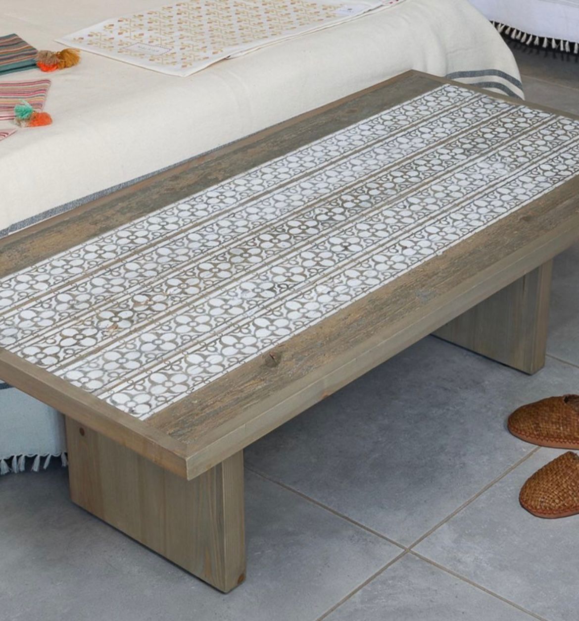 Alor Handcrafted Coffee Table With Stenciled Floral Design 3