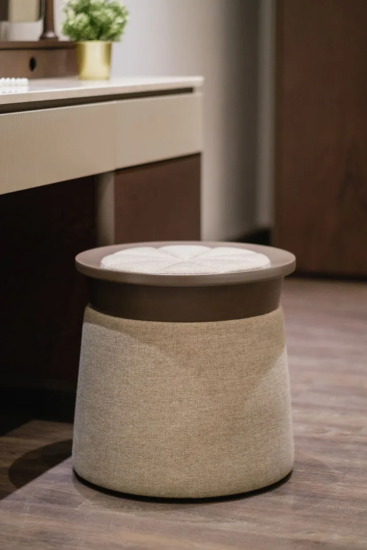 Tanis Pouf - Wooden & Upholstered Frame - Round Design 0