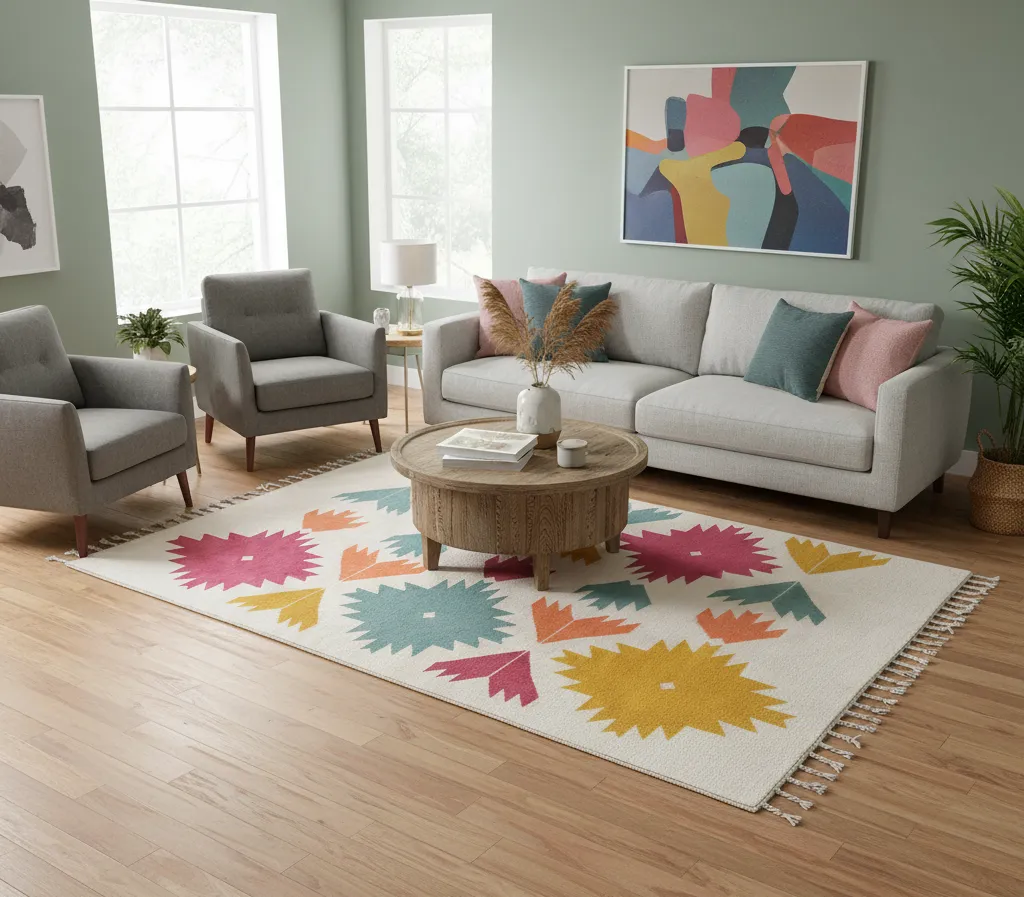 Bustan Multicolor Handwoven Wool Rug – Vibrant Geometric Patterns 1