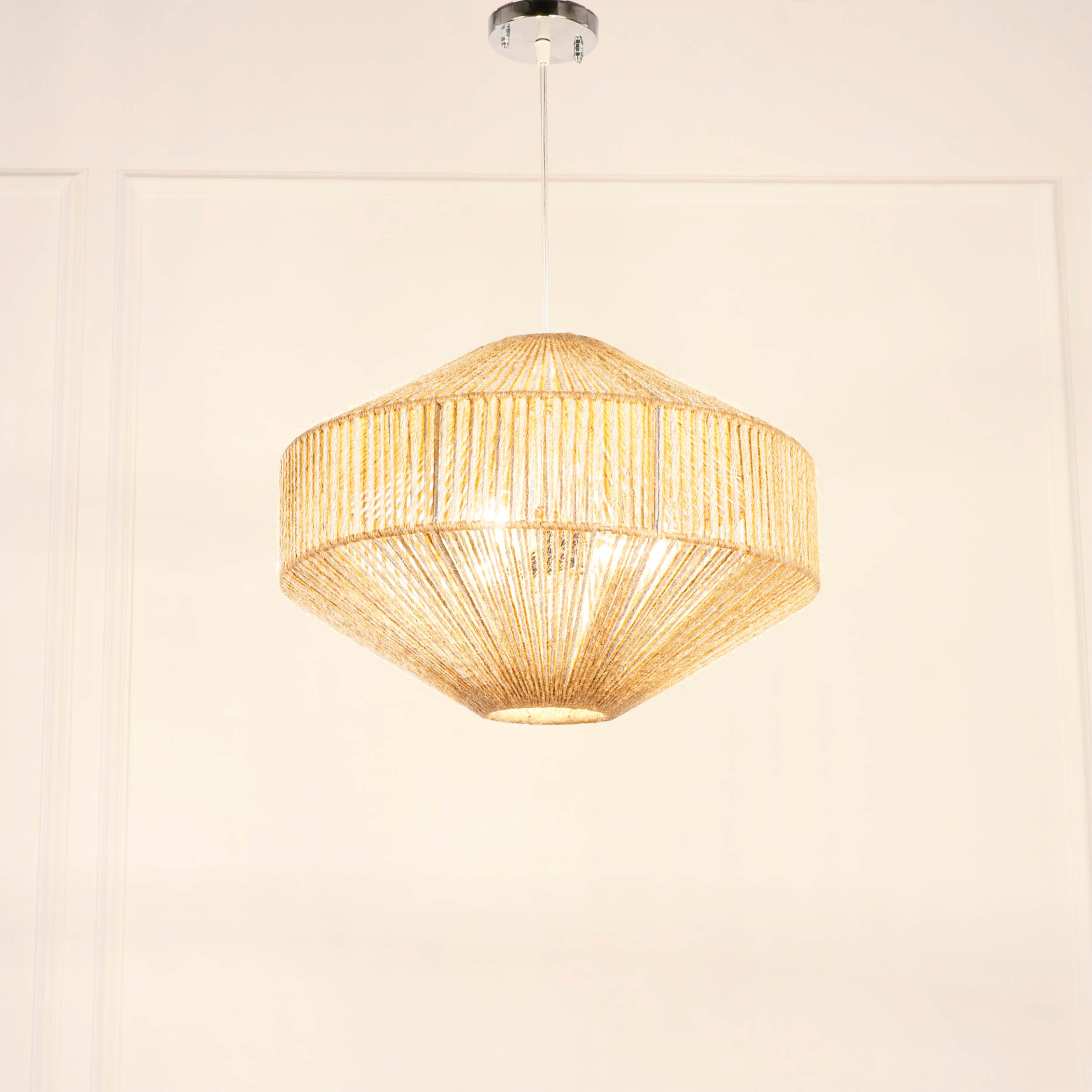 Woven Pendant Light - 3-Socket Ceiling Lamp in Natural Fiber - A77 1
