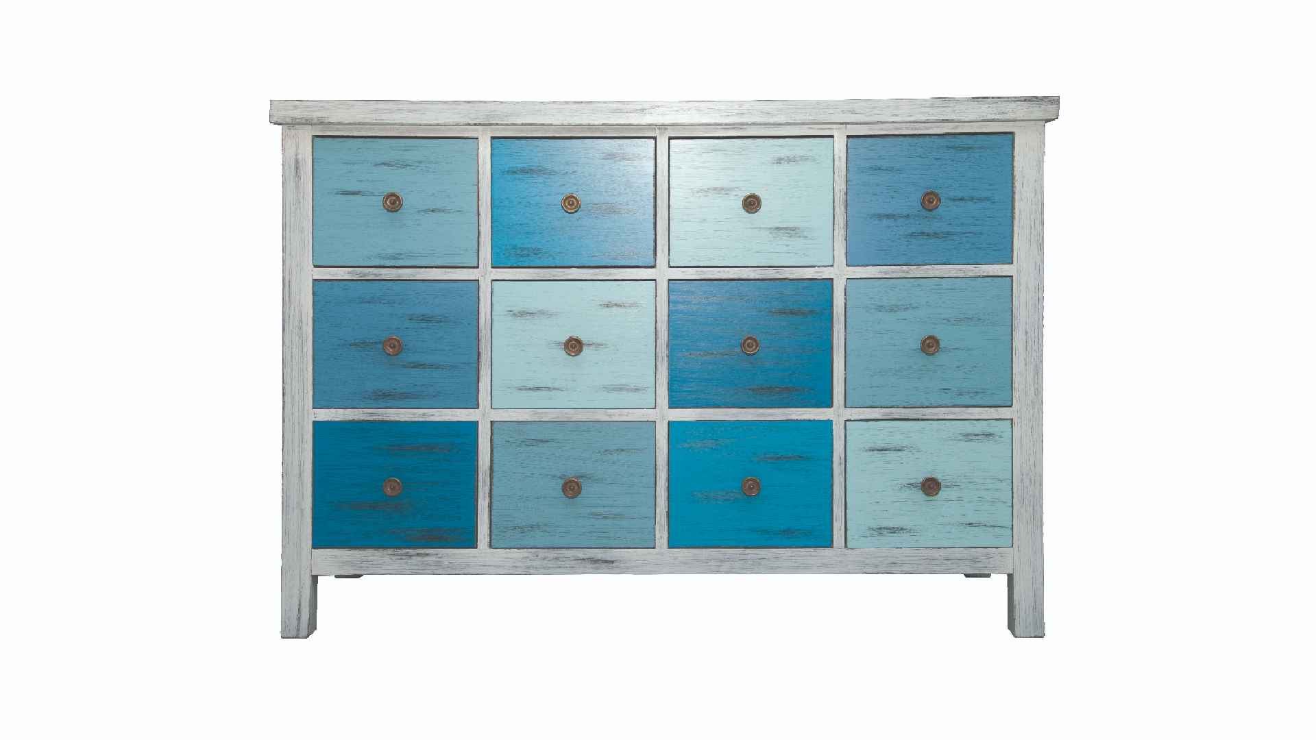 Multi-Colored Chest of 12 Drawers (Blue) 0