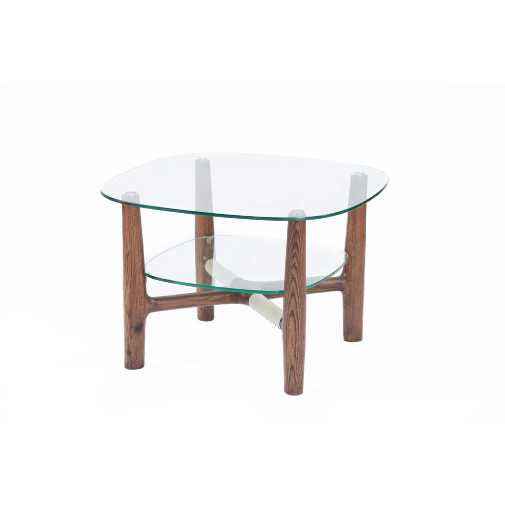 Alma Side Table - 2 Levels - Glass Top - Wooden Legs 0