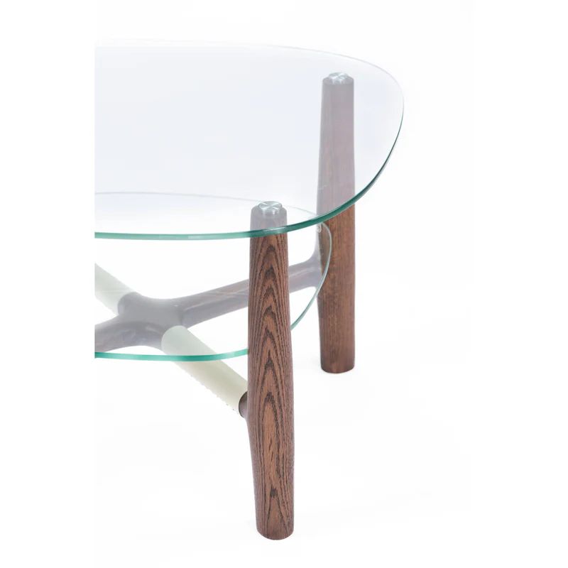Alma Side Table - 2 Levels - Glass Top - Wooden Legs 3