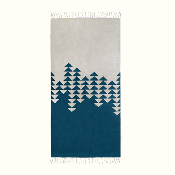 Directions Handwoven Blue & White Wool Rug – Abstract Geometric Design 0