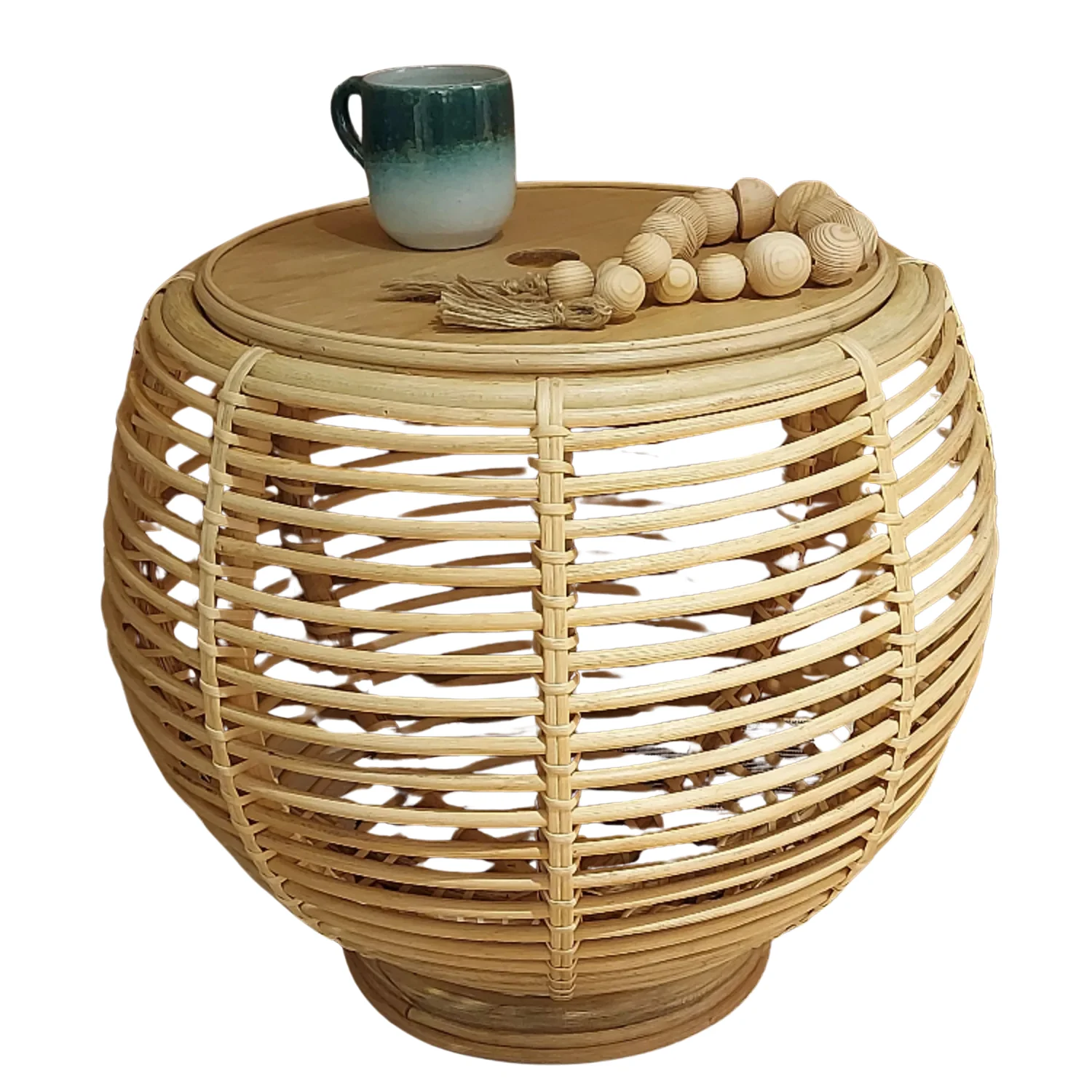 Moliba Side Table / Storage Basket - Wooden Lid Top 0