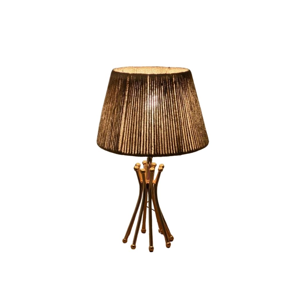 Burlap Table Lamp - Natural Shade with Gold Accent Base - TBM03 0
