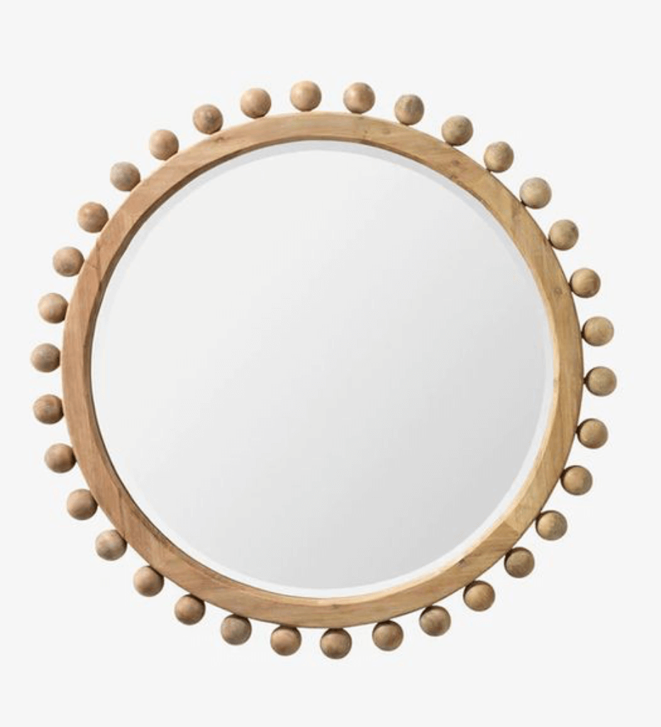 Kholkhal Boho Chic Round Mirror With Wooden Beaded Frame 0