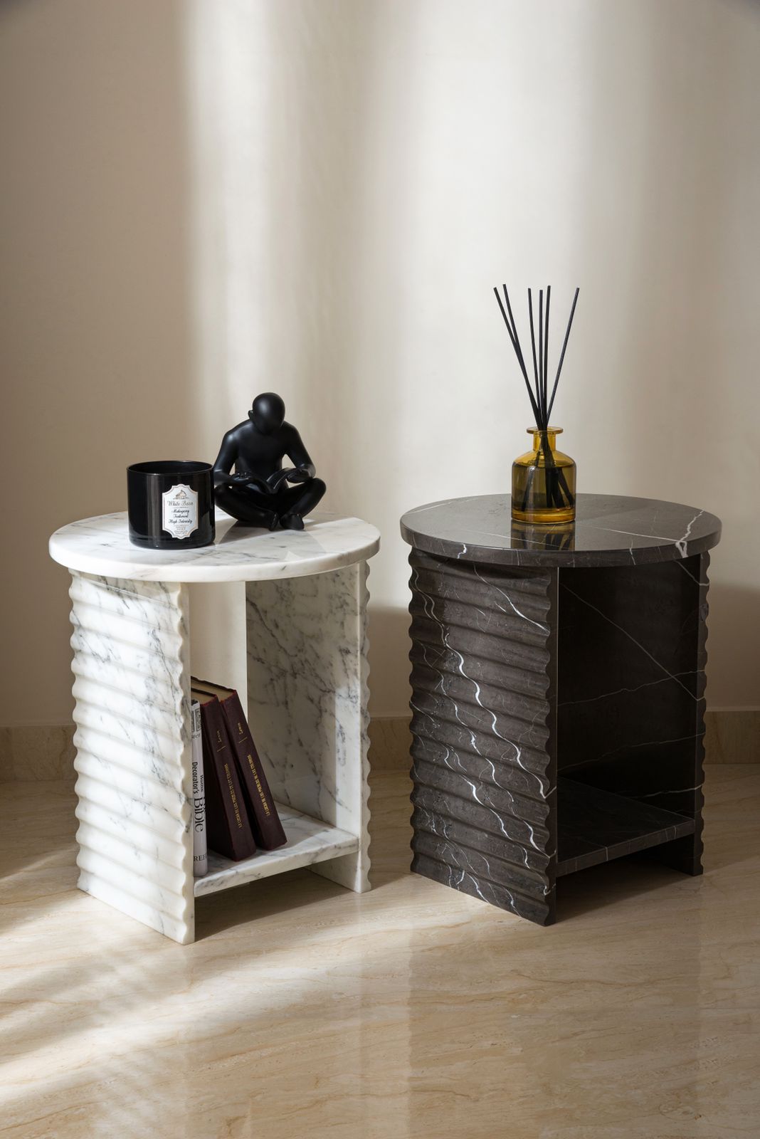 Marble table Side Table With Shelf & Round Top 0