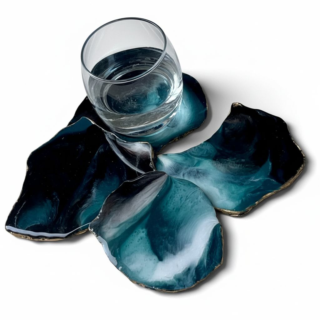 Agate Coasters with Gold Edges – Set of 4