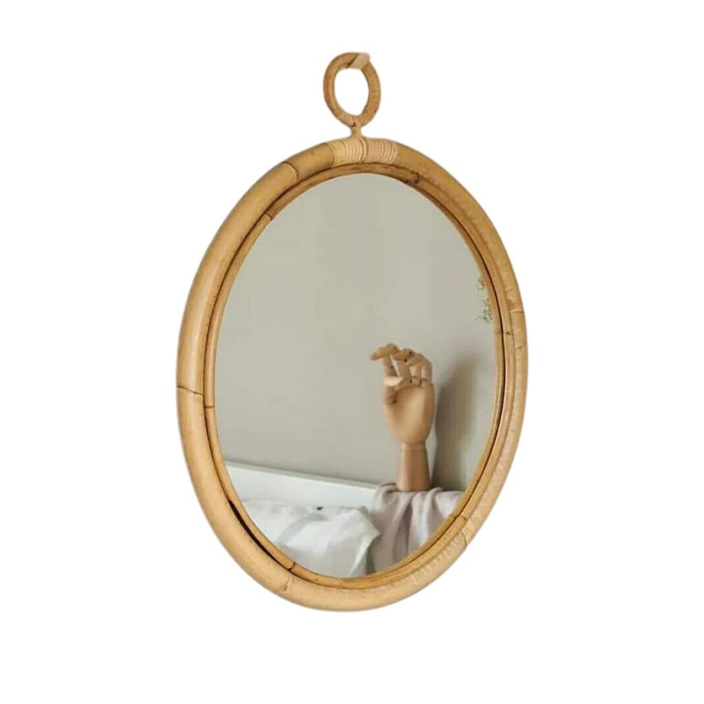 Round Bamboo Wall Mirror With Natural Frame and Hanging Loop 0