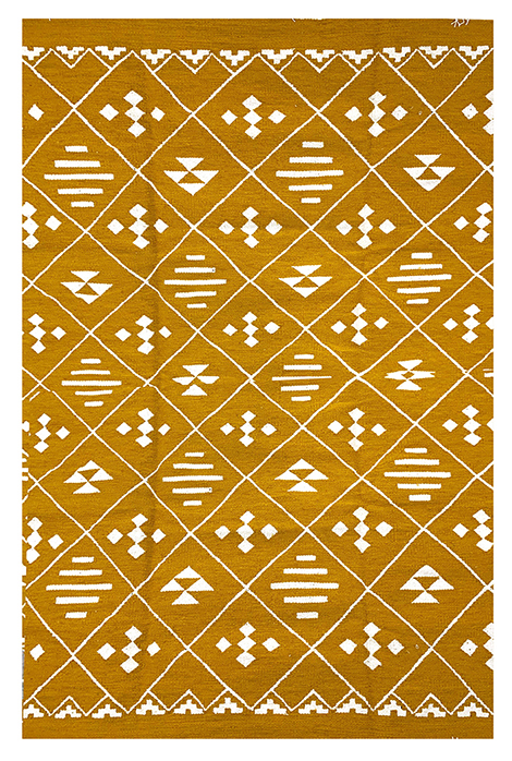 Windows Mustard & Off-White Kilim Rug – Handwoven Cotton Elegance 0