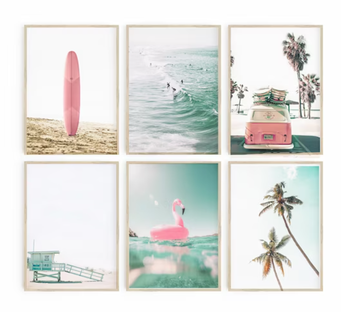 Beach Pink Gallery Wall Set of 6 2