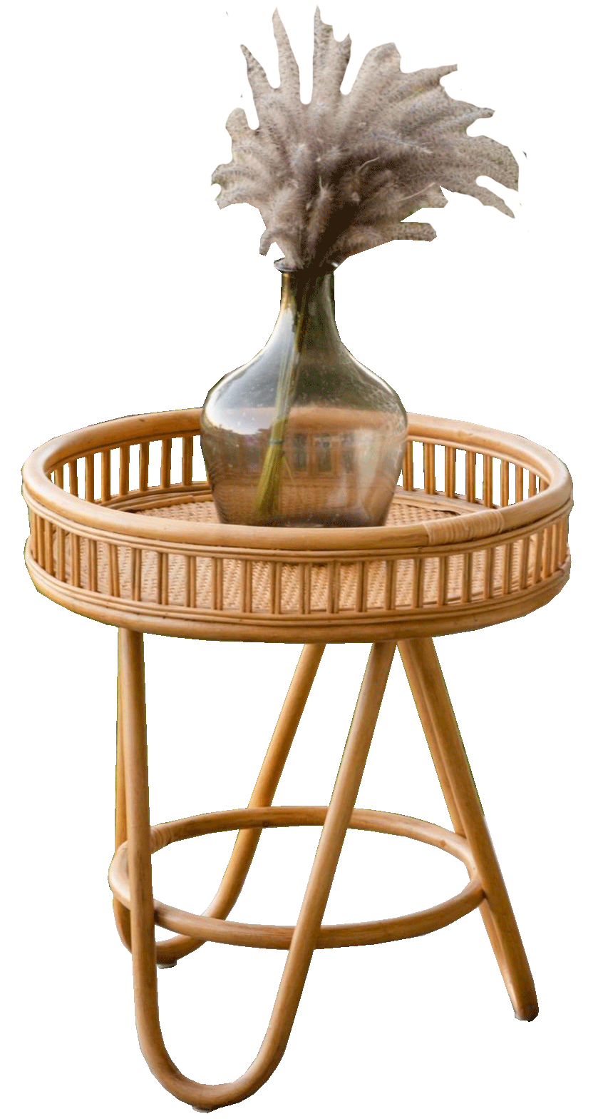 Laura Bamboo Side Table - Cane Top - Round Design 0