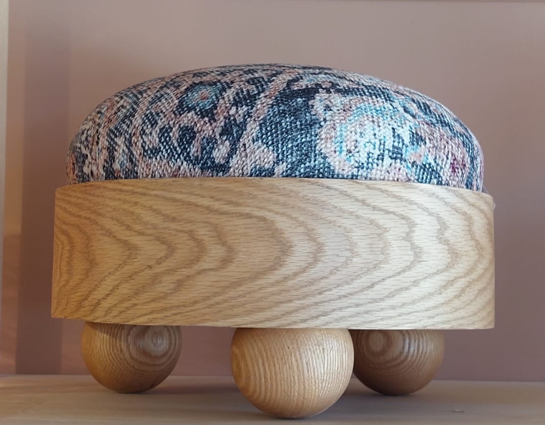 Bonba Pouf - Upholstered Seat With Carved Wooden Base 5