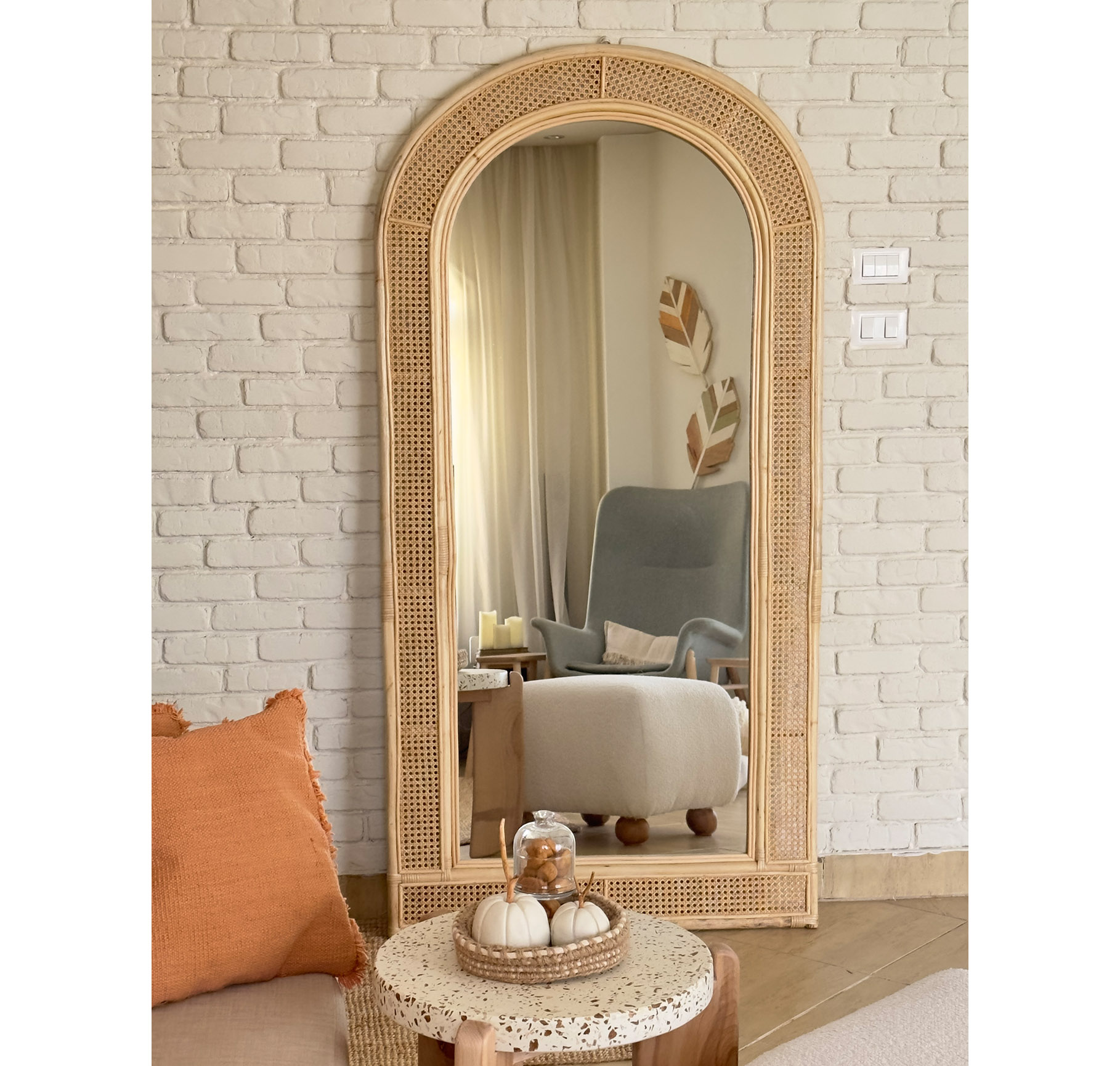 Josie Handcrafted Boho-Style Cane and Bamboo Mirror 5