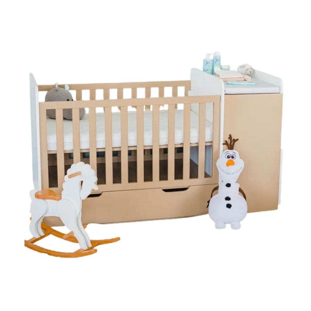 Cozy Nock Crib With Attached Changing Table & Storage Space 0