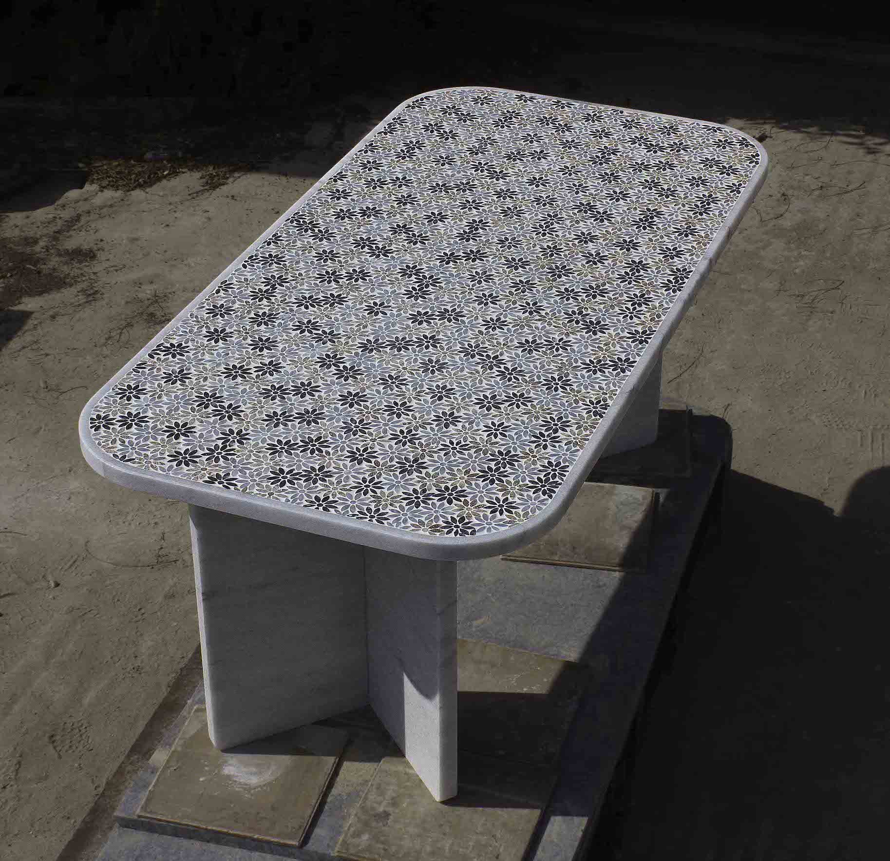 In Full Bloom Marble Dining Table With Mosaic Design 0
