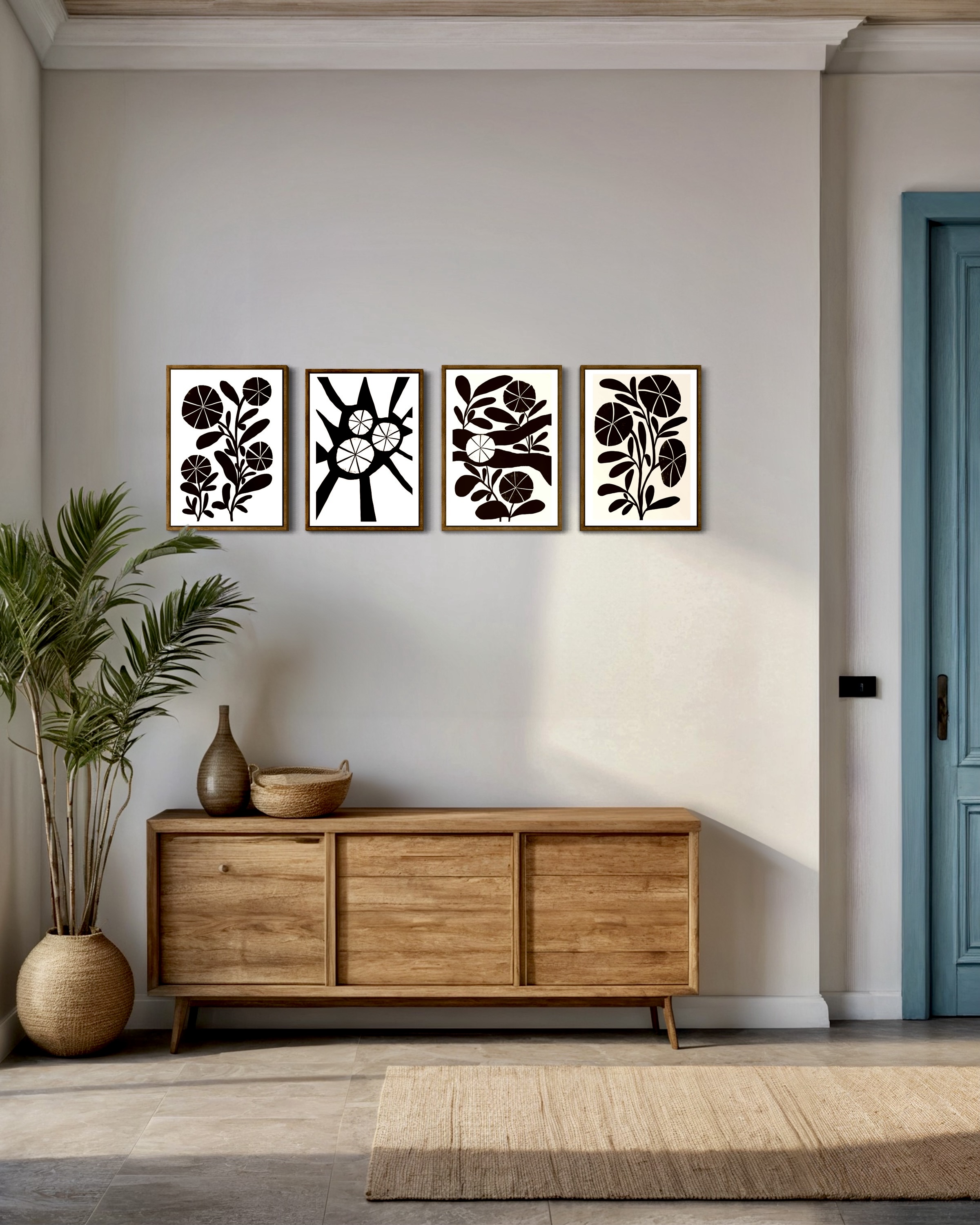 A Brown and Beige Boho gallery wall - original framed art prints 1