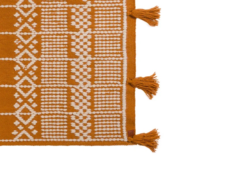 Marrakesh Kilim Rug – Rich Mustard Gold Elegance with Handwoven Tassels 2