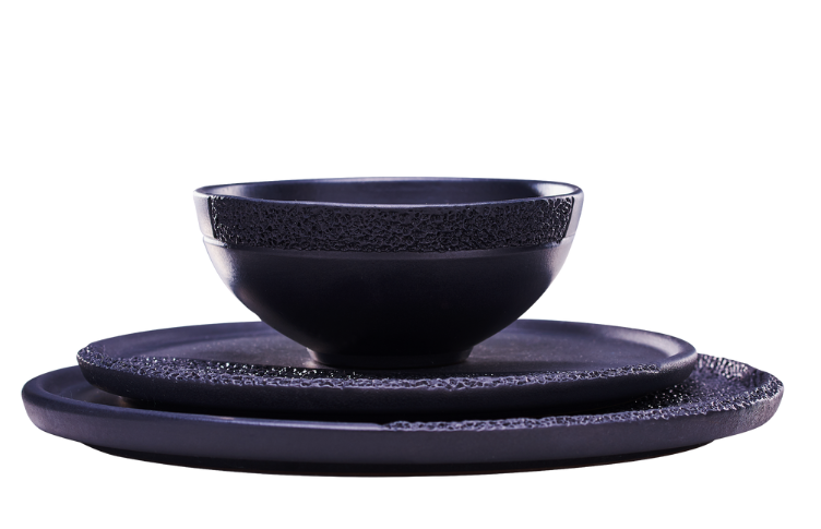 Ashes Plate Set Black With Half Hammered Edge - 3 Pieces 0