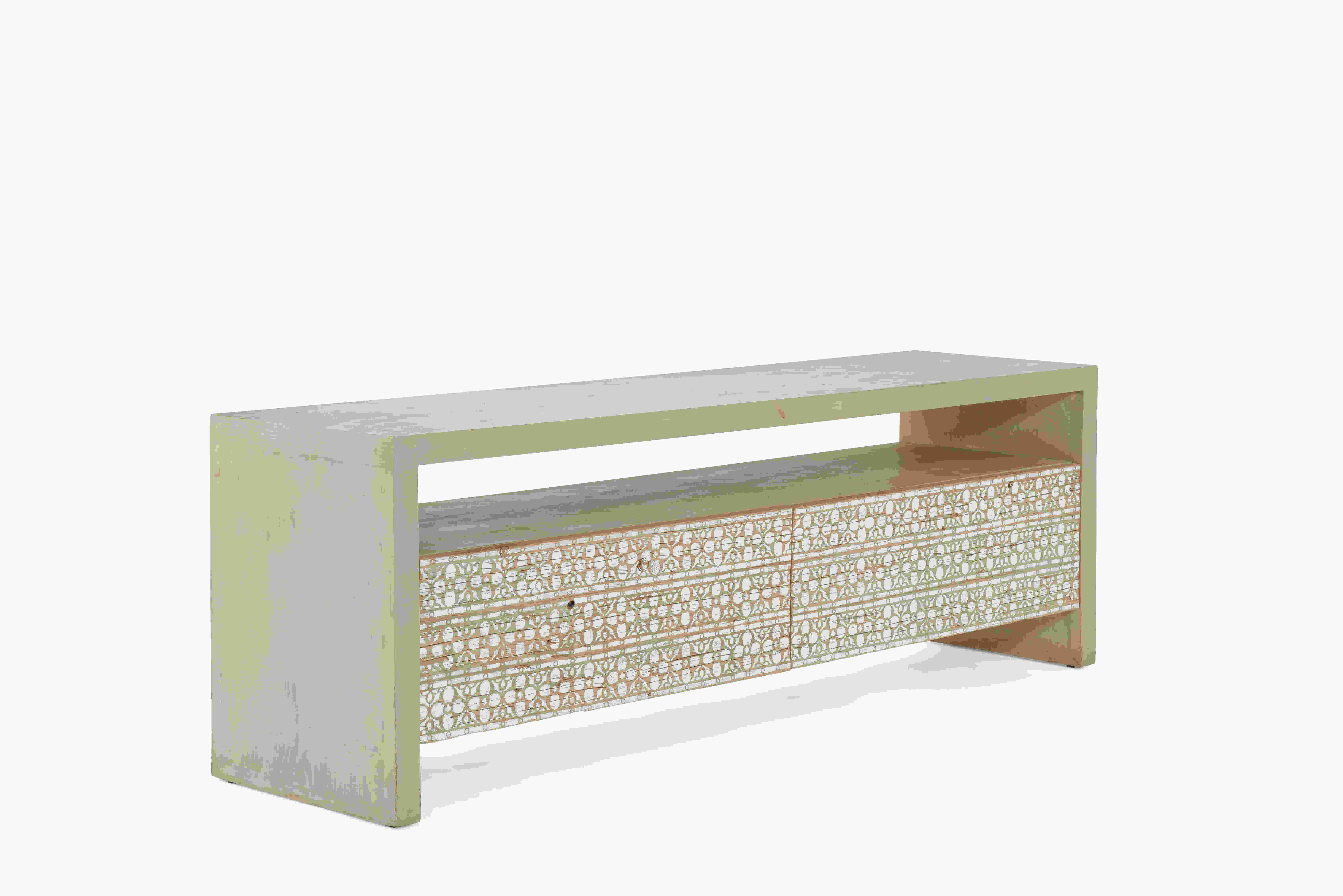 Fola Patterned TV Unit Drawer With Open Storage Shelf 3