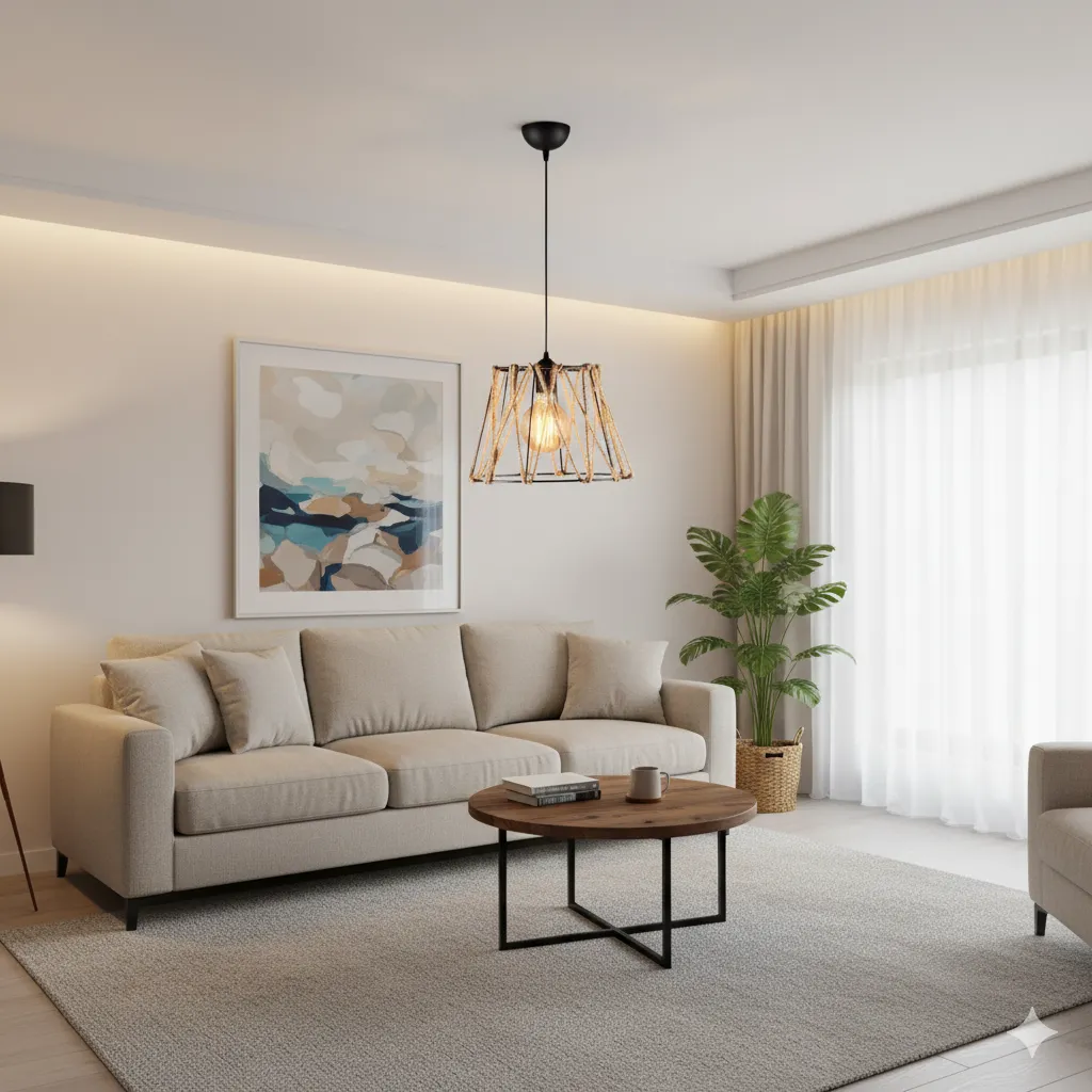 Modern Jute Pendant Light With Black Steel Frame - YL728 1