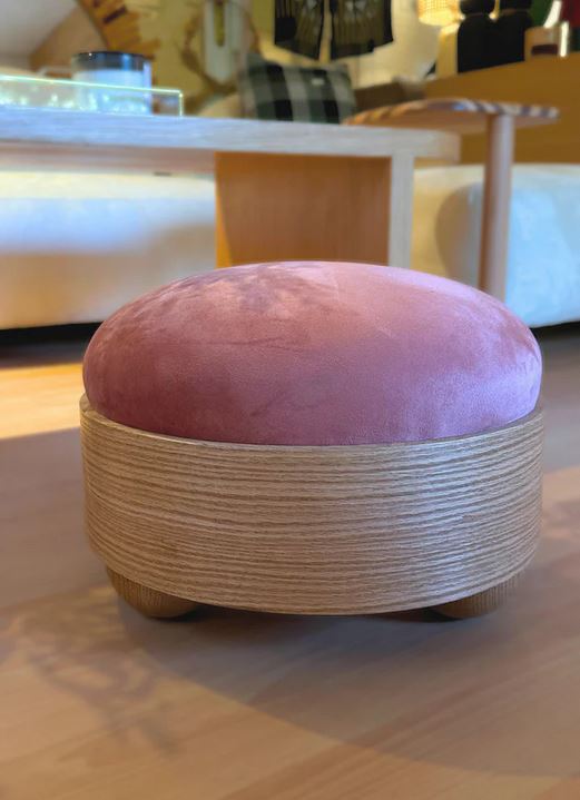 Bonba Pouf - Upholstered Seat With Carved Wooden Base 0