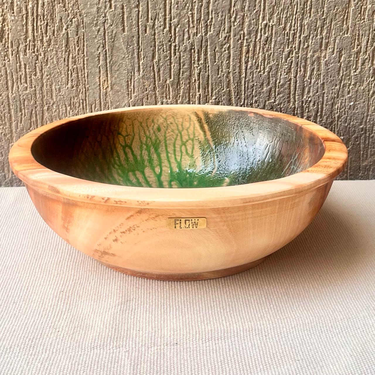 Green Gold Epoxy Bowl – Handmade Kaya Wood Centerpiece 1