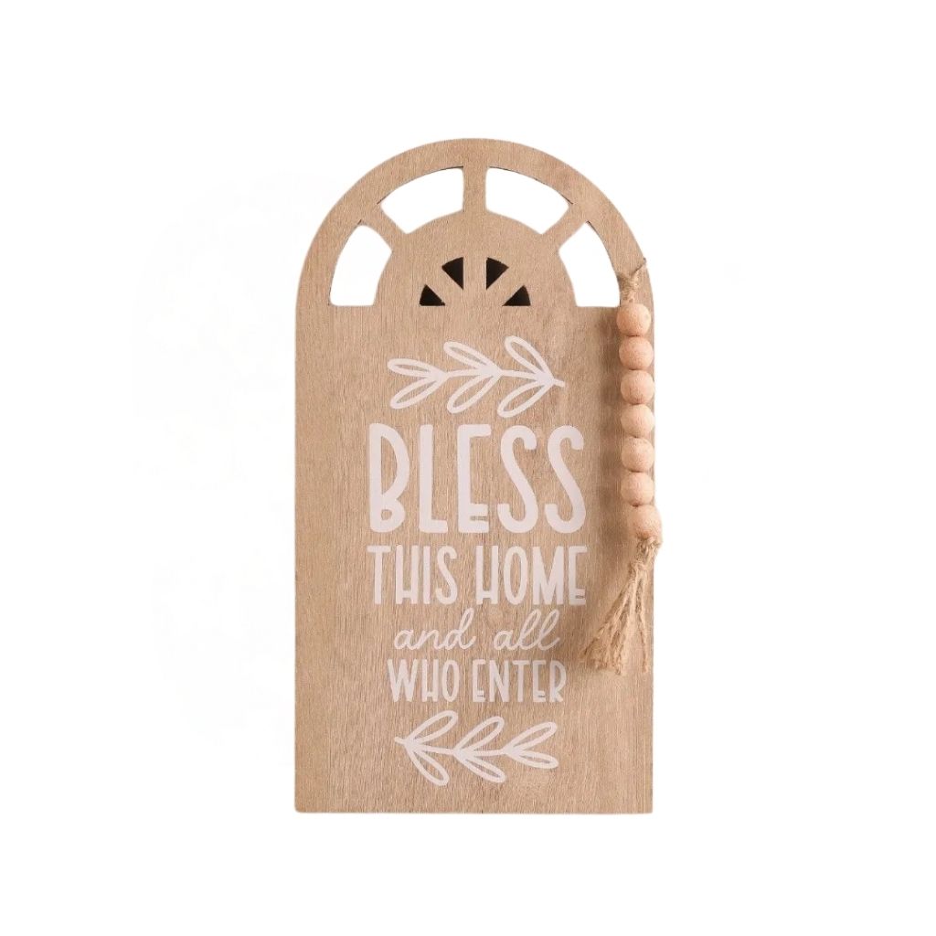 Bless Our Home Arch Sign - Natural Elegance for Your Entryway 0