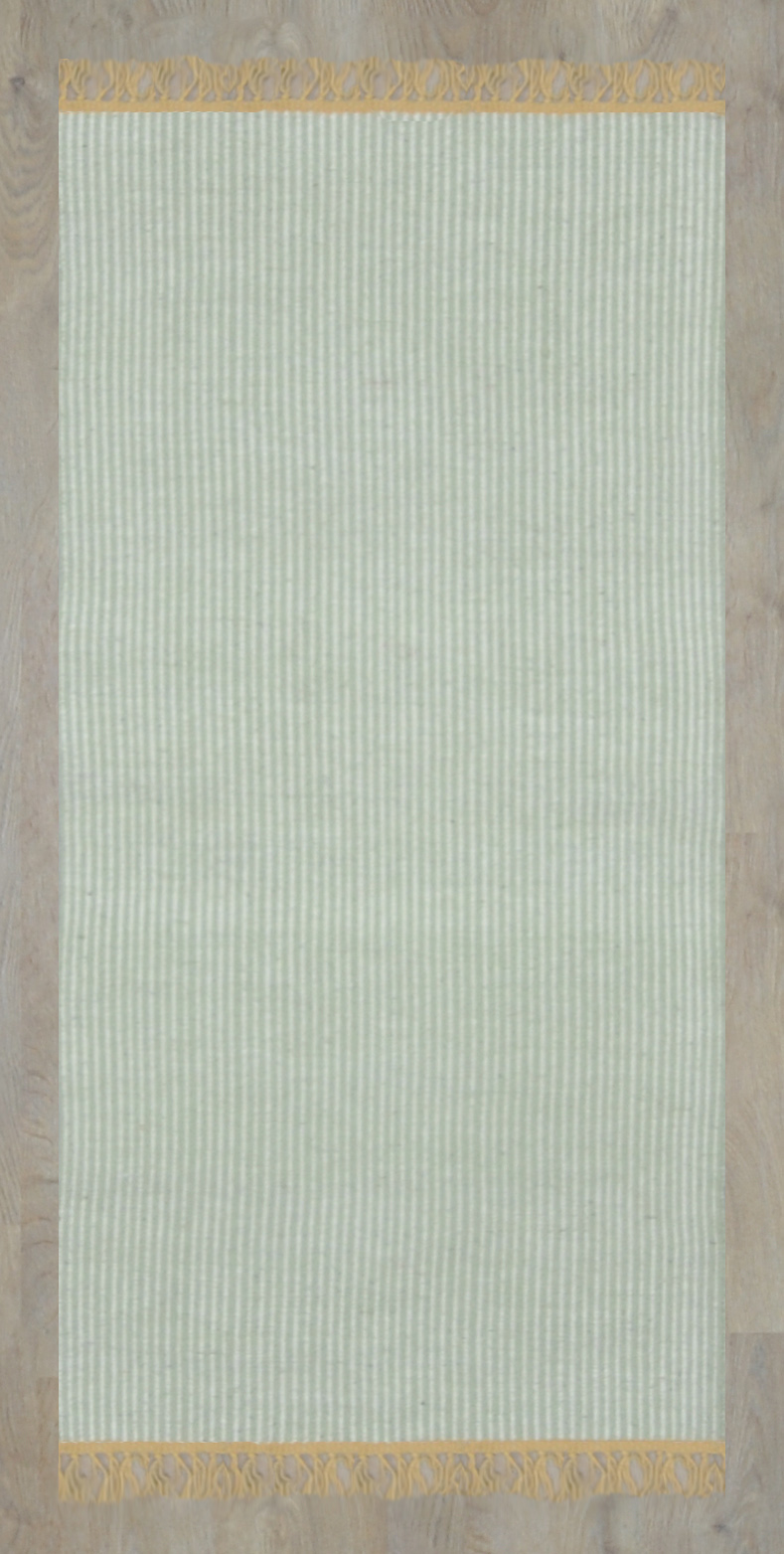 Handwoven Natural Wool Kilim – Light Green With Bright Yellow Fringe 0