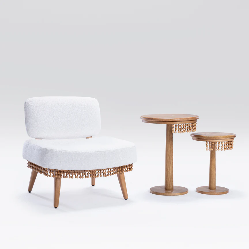 Shakhaleel Oak & Beech Wood Side Table Set With Turnery 5