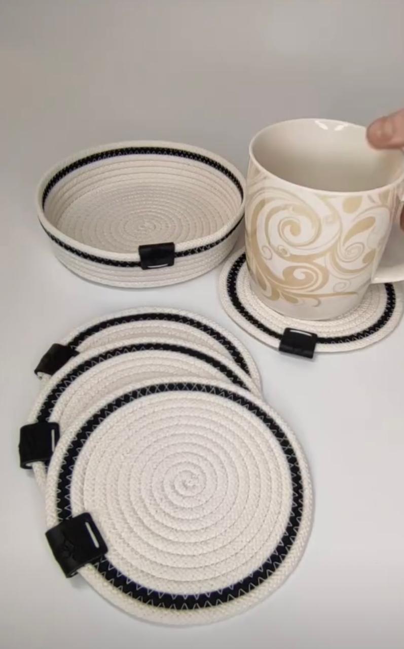 Handmade Woven Coasters set & woven bowl ( 4 coasters ) 0