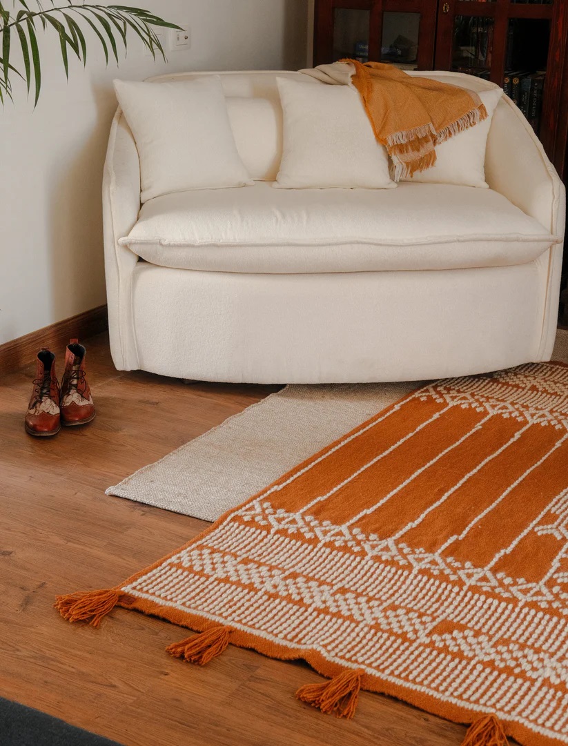 Marrakesh Kilim Rug – Rich Mustard Gold Elegance with Handwoven Tassels 5