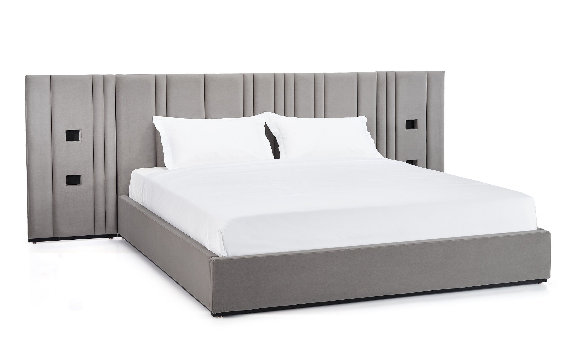Paneled UpHolstered Headboard Bed 0